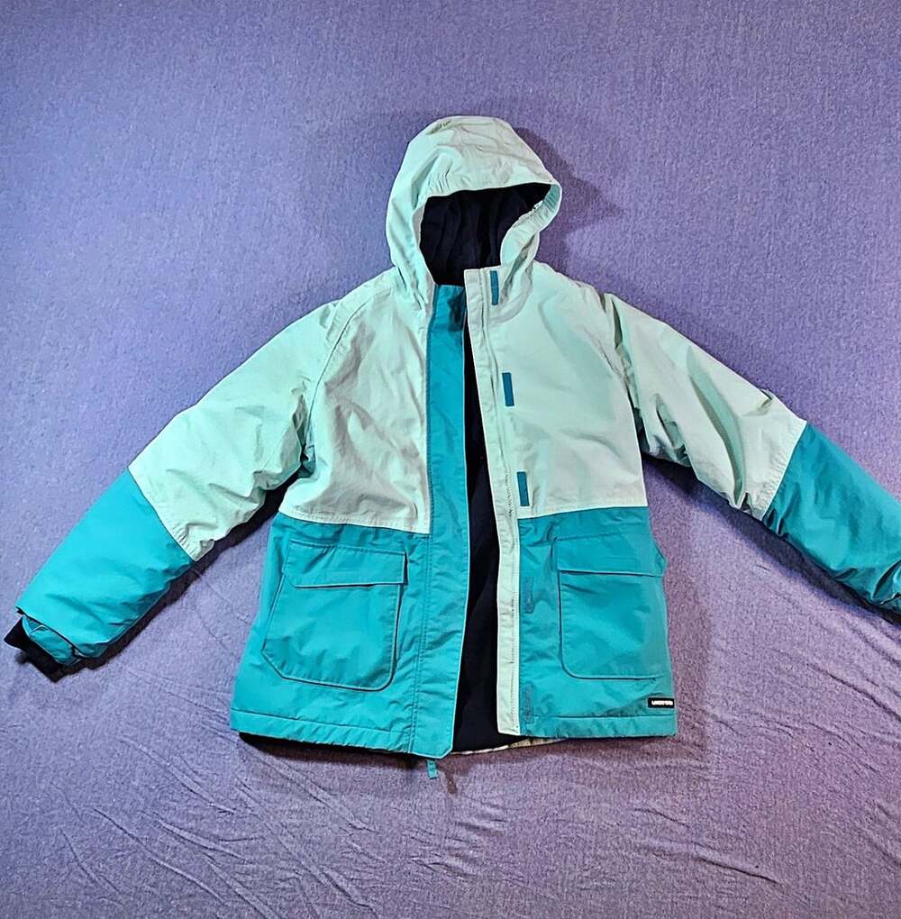 Lands' End Girls Size 8 Winter Ski Coat Squall Blue Parka Double Closure w/ Hood